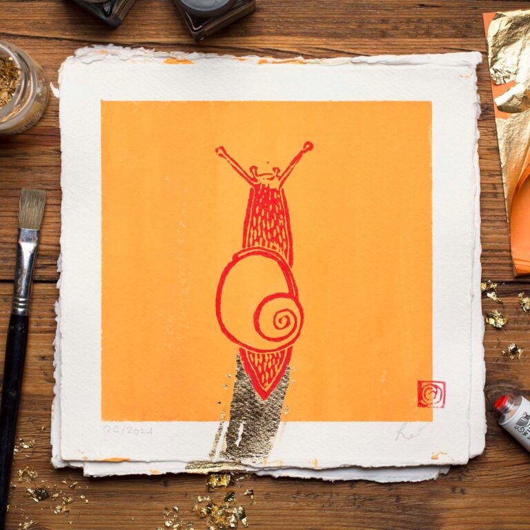 lumaca snail wall art linocut print