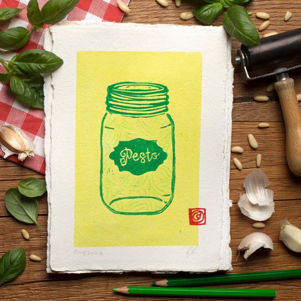 pesto wall art linocut print 1