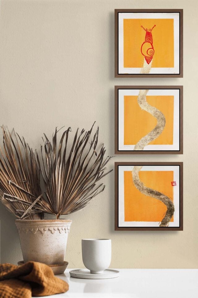 wall art for interior designers lumaca snail triptych